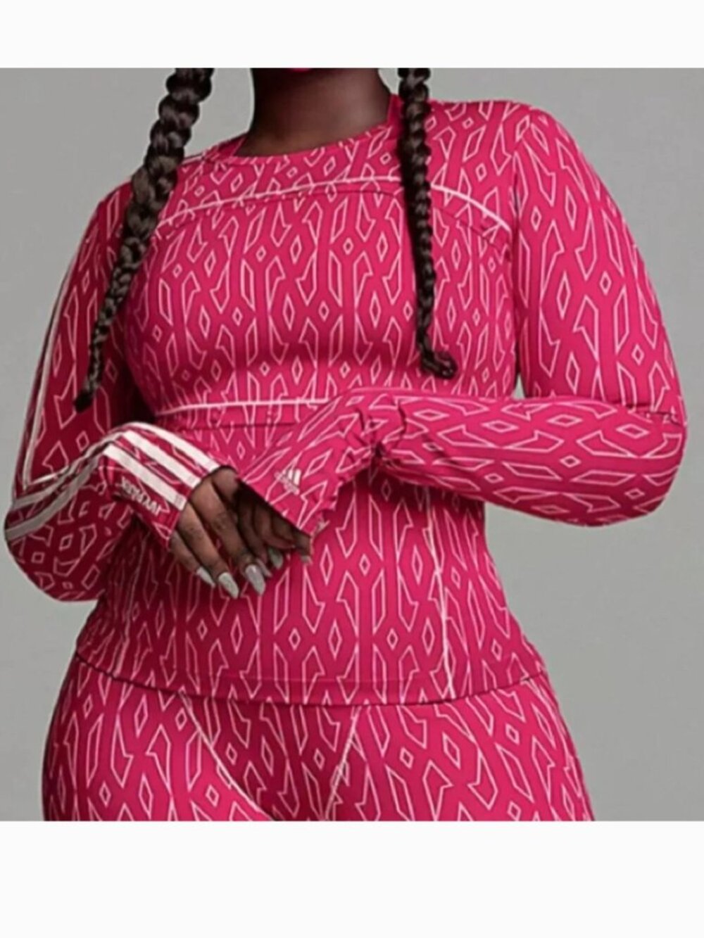 NWT Adidas Ivy Park Pink Monogram Long Sleeve Snap Thumb Holes Sz M